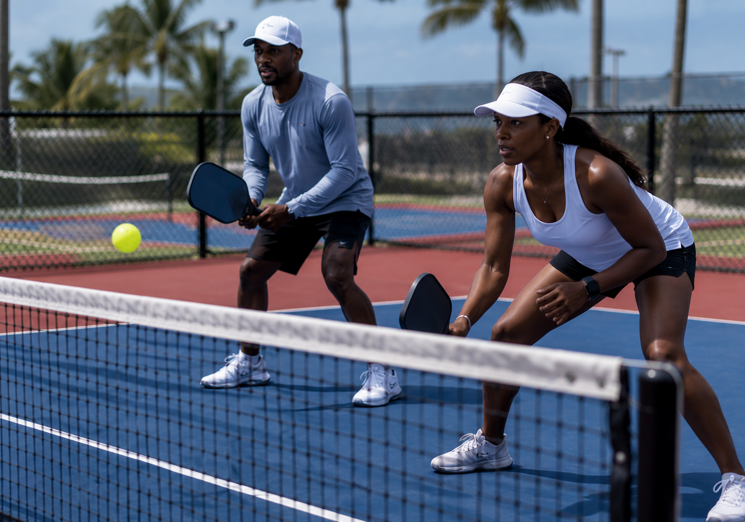 Pickleball players on court
